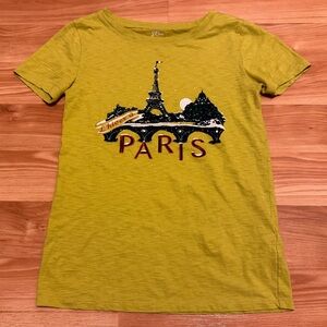 J. Crew Green Chartreuse Paris Travel Short Sleeve Graphic Tee Shirt Size XS